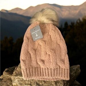 Gelso Bianco Made In Italy Braided Beanie With Faux Fur Pom Pom NWT